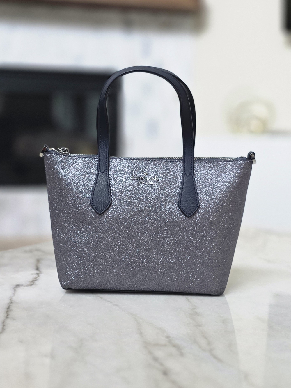 Kate Spade New York Joeley Small Satchel Dusk Navy Blue Glitter Crossbody - Picture 4 of 9